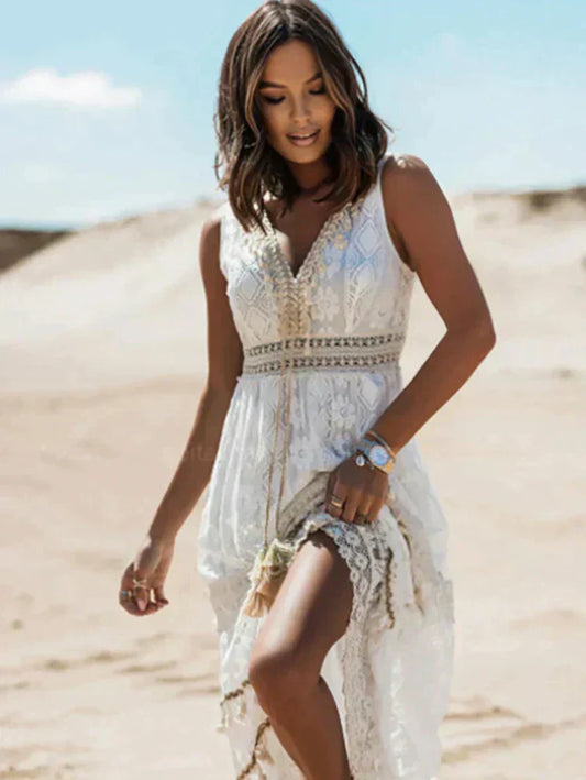 Reba - Ärmelloses Kleid aus Boho-Spitze