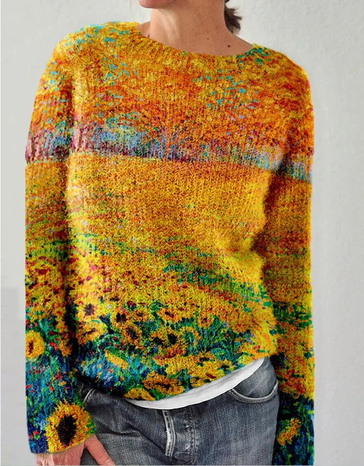 Sofia - Gestrickter Damenpullover mit 3D-Blumenprint