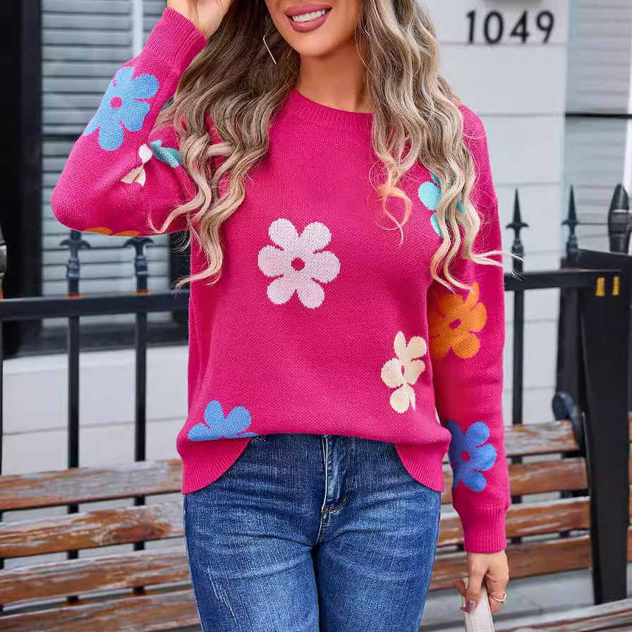 Aislin | Lässiger Blumengehäkelter Pullover
